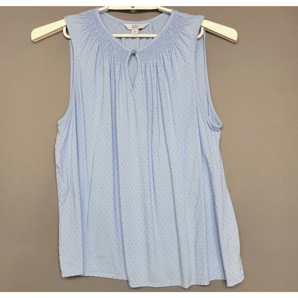 Croft & Barrow Tank Top Womens XL Blue Swiss Dobby Weave Texture Button‎ Keyhole